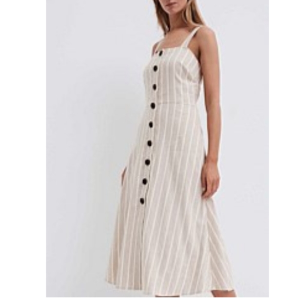 WITCHERY Linen blend Neutral Beige White Stripe Button Midi Dress NWT RRP$160 - Picture 6 of 16